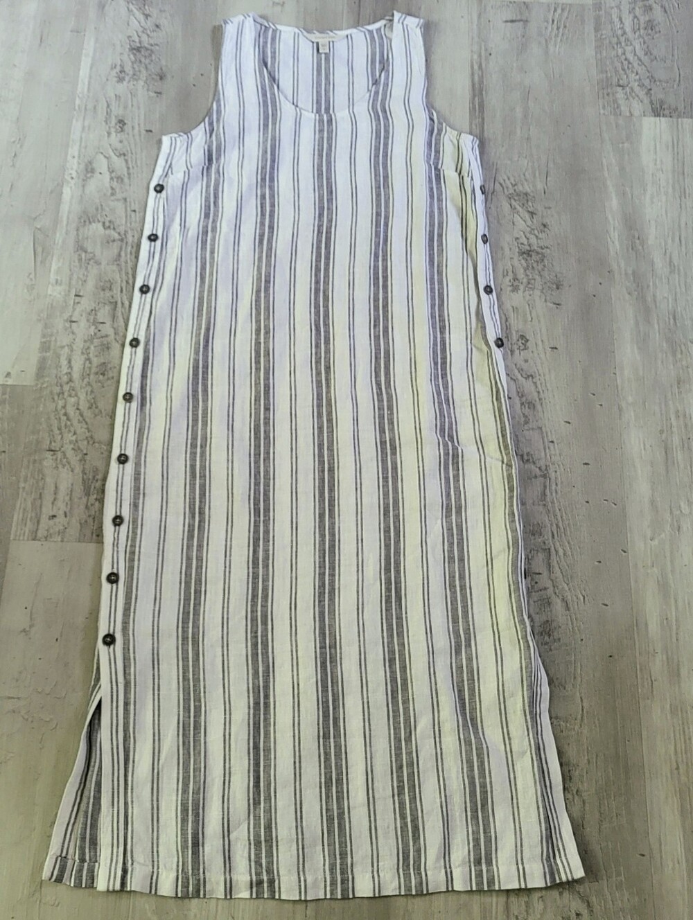 Garnet Hill Terra 100% Linen Dress Striped Midi Sleeveless White Gray Medium M - Picture 6 of 6